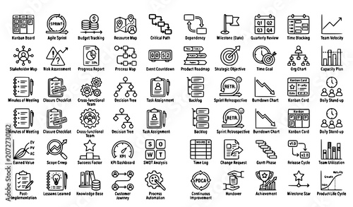 Schilderij op canvas Time Management and Timeline Editable Icons Vector Set for Business Applications