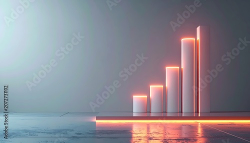 Glowing Bar Chart in Dark Water.