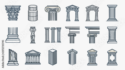 Valokuva Clean Monochromatic Line Art Collection of Classical Architecture Columns Pedime