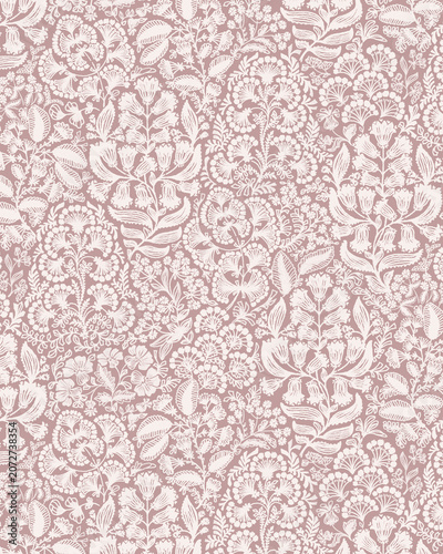 Fotografie Motifs floral branché en all-over rose et beige pour du print au raccord