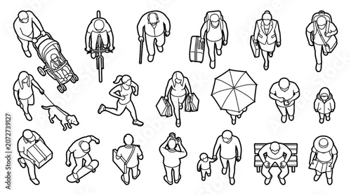 Architectural CAD Top View Family and Accessibility Entourage Outline Block Vector Collection