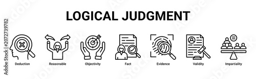 Schilderij op canvas Logical Judgment web banner icon vector illustration with icons of Deduction, Re