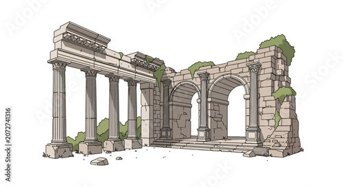 Obraz na plátně Ancient classical ruins with stone arches and columns