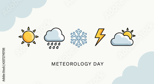 Photos Weather icons for Meteorology Day with sun, rain, snow, and lightning