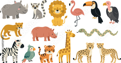 Photography Cute cartoon safari jungle animals vector set with wild african wildlife characters collection isolated illustrations design