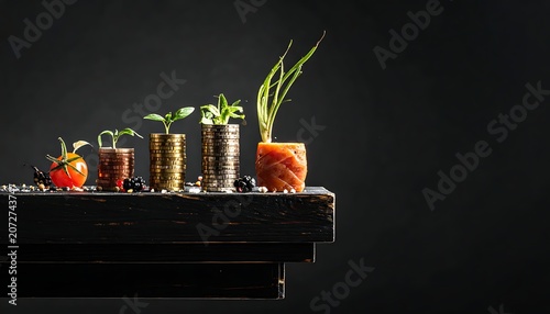 Small potted plants on a table.