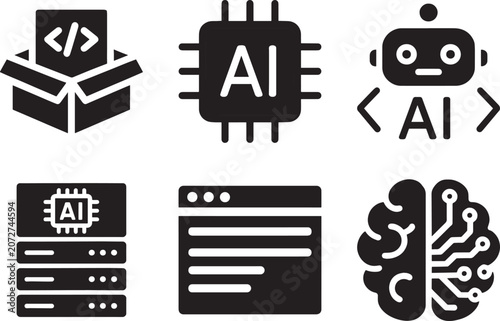 Artificial Intelligence and Machine Learning Icons set Solid