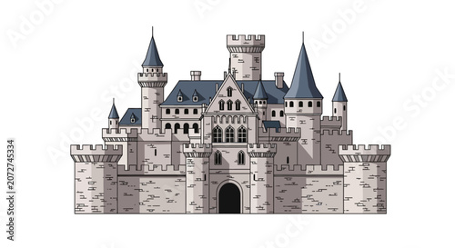 Quadro su tela Grand medieval stone castle with fortified towers and turrets