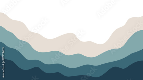 Contemporary fluid wave layout template. Abstract layered backdrop in dreamy muted colors of grey and midnight teal. Eye-catching modern geometric design.
