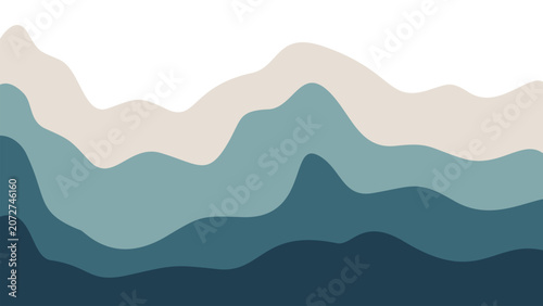 Serene nature inspired abstract illustration. Wavy curves featuring a calming grey, teal, and dark night palette. Great for elegant presentations.
