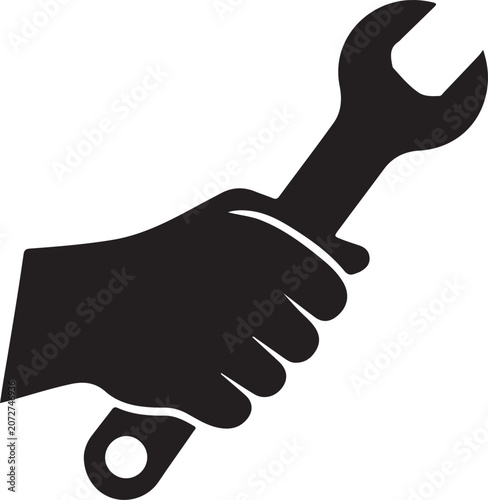 Hand Holding Wrench Silhouette Vector Repair Tool Icon