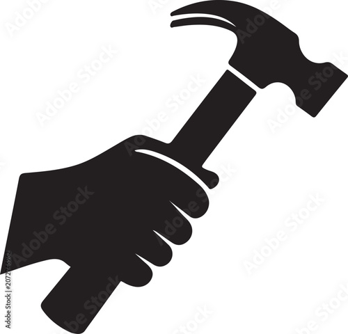 Hand Holding Hammer Silhouette Vector Construction Tool Icon