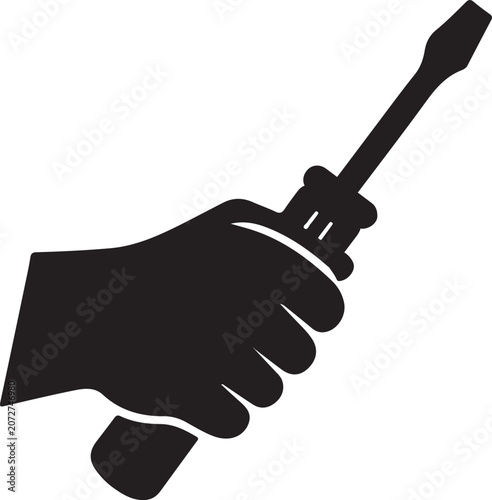 Hand Holding Screwdriver Silhouette Vector Handyman Tool Icon