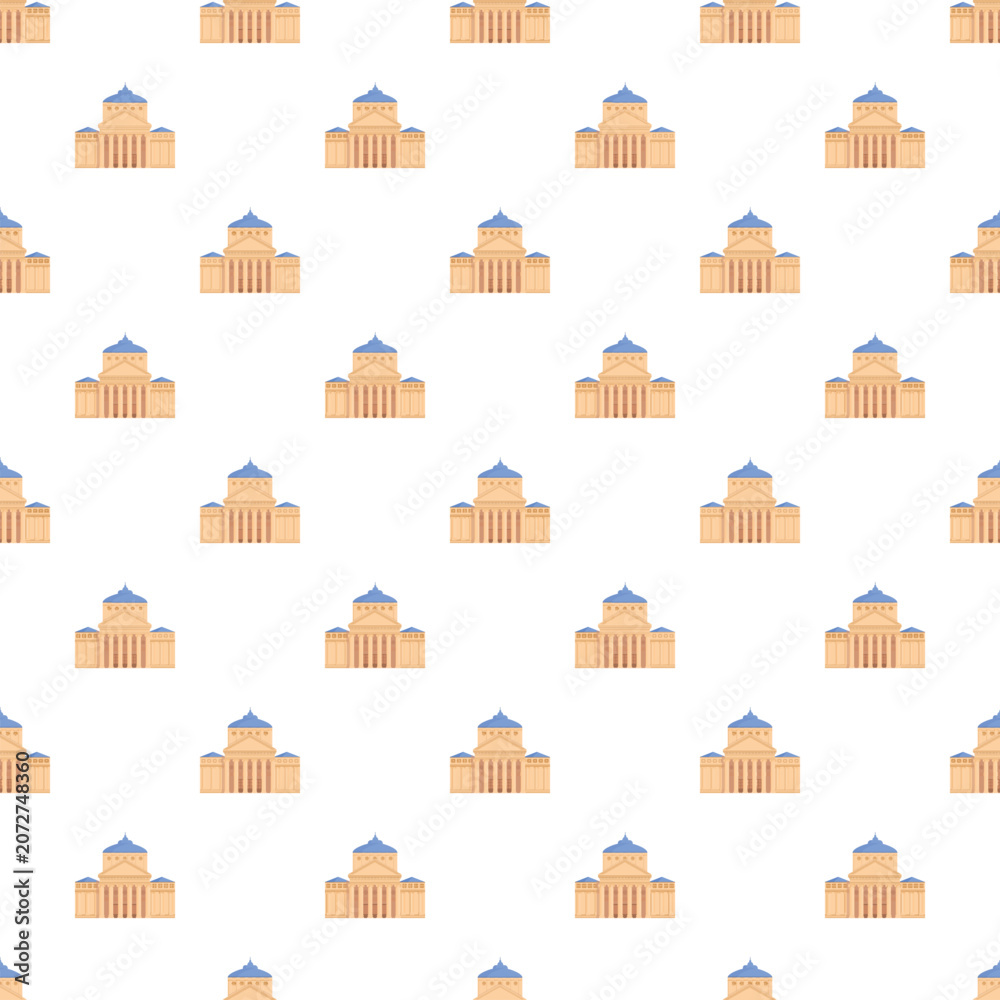 Naklejka premium Architectural buildings with domes and columns forming a seamless pattern on a white background