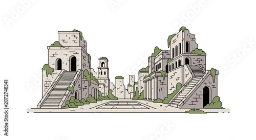 Foto Ancient stone city ruins with staircases and moss