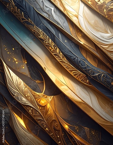 Golden metallic abstract art design.