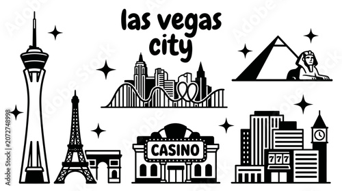las vegas city skyline urban architecture downtown landmark travel tourism america usa landscape set collection culture modern historic destination famous district with strip casino neon desert