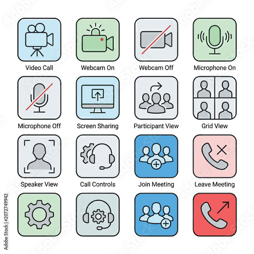 Video Call Controls Icons With Microphone On