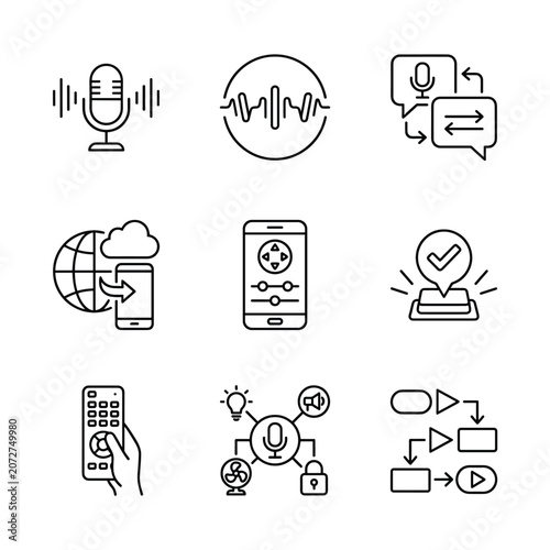 Voice And Communication Icons With Microphone With Sound Wave