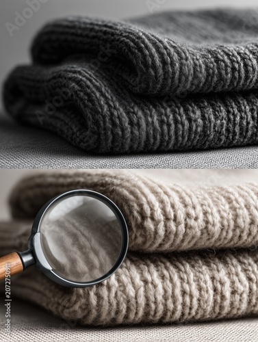 Gray Knitted Sweater Texture with Magnifying Glass