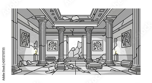 Bild auf Leinwand Ruined ancient greek temple interior with pillars