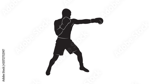 Cuadro en lienzo Boxer Athlete Throwing Punch Silhouette Black Vector Illustration for Boxing Gym
