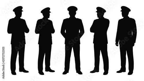 Black silhouettes of five police officers standing