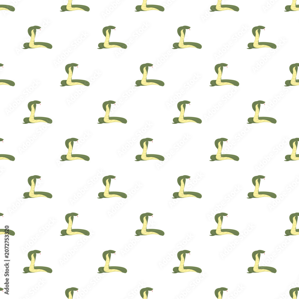 Obraz premium Cobra snakes in green and yellow colors creating a repeating tiled pattern