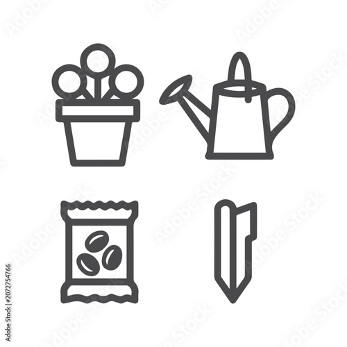 gardening icons plant pot watering can seeds and marker