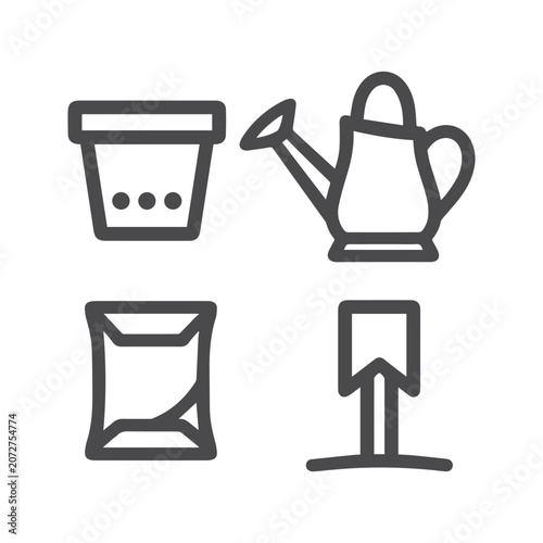 Gardening icons set potted plant watering can seeds plant