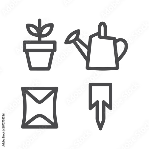 Gardening icons plant watering can envelope and spade
