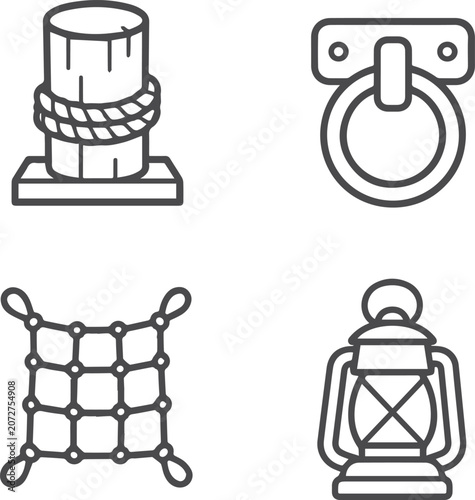 Nautical icons set with rope and lantern