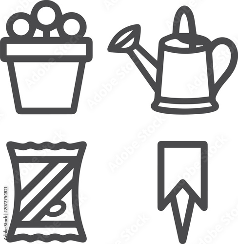 gardening icons potted plant watering can seed packet tag