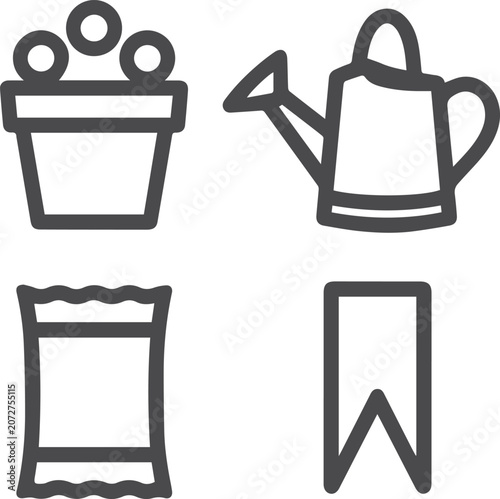 Gardening icons with potted plant watering can seeds and tag