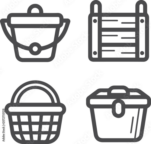 Four different styles of containers icons