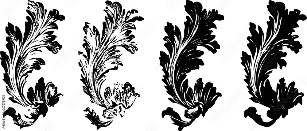Fototapeta premium vintage ornate floral damask motifs classic decorative black and white design elements