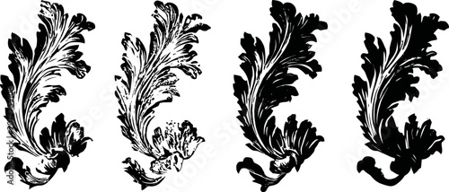 vintage ornate floral damask motifs classic decorative black and white design elements