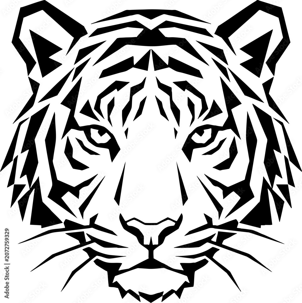 Fototapeta premium Black and white stylized tiger face illustration for logo design