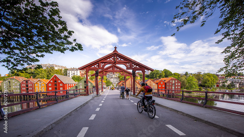 A colorful view of the Gamle Bybro (Old Bridge) in the Norwegian city of Trondheim