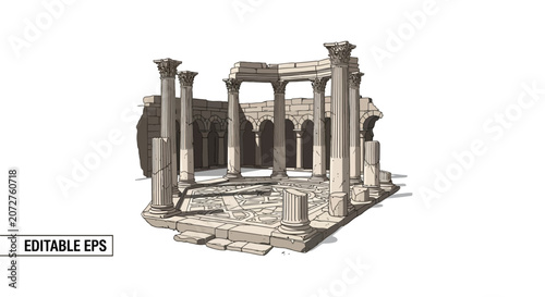 Obraz na plátně Ancient roman ruins with corinthian columns and mosaic floor