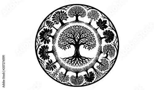 Obraz na płótnie Tree of life silhouette collection with roots branches and natural growth symbol