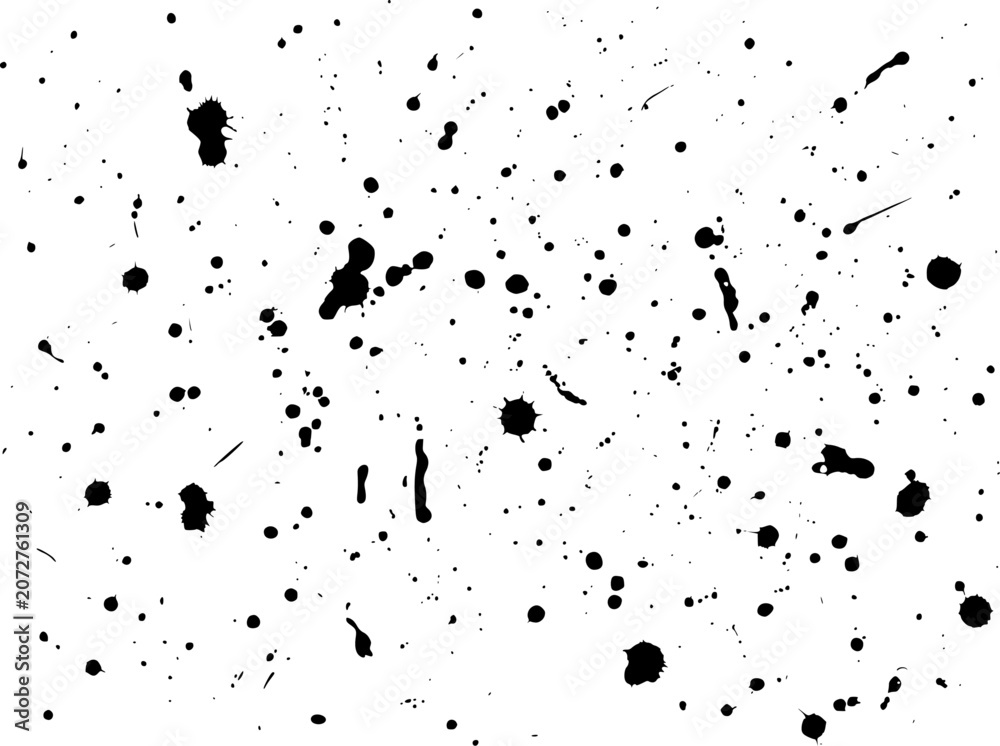 Fototapeta premium Abstract black ink splatter pattern on a clean white background for artistic projects and textures