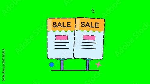 Colorful sale tags on vibrant green background with modern design