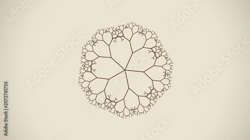 Hypnotic seamless loop of a glowing orange fractal tree sacred-geometry pattern breathing in radial symmetry with an elegant inner glow. Ideal for vj loop, sound bath. 4K UHD.