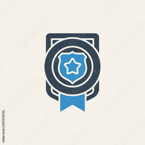 Blue star shield award icon symbol.