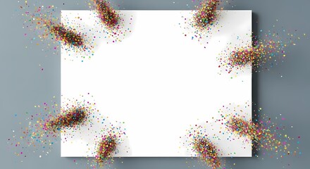 Blank white card with colorful confetti explosion.