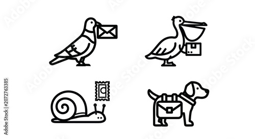 Φωτογραφία Animal mail carrier line art icons set.