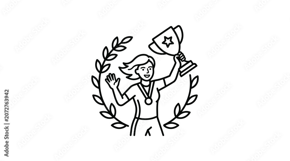 Obraz premium Female athlete celebrating victory with trophy and medal.