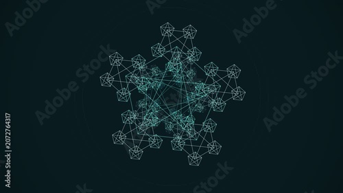 Cinematic 4K seamless loop of a glowing blue pentagon sacred-geometry pattern breathing in radial symmetry with cinematic depth. Ideal for vj loop, trance. 4K UHD.