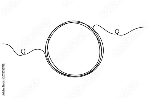 Decorative circular border icon sign continuous one line drawing on white background minimalist round circle symbol  doodle illustration